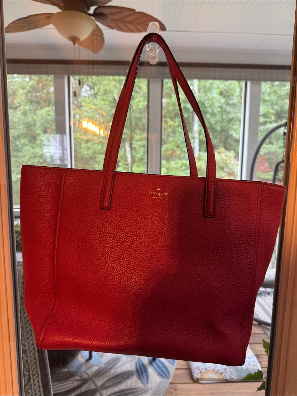 kate spade red pebbled leather tote